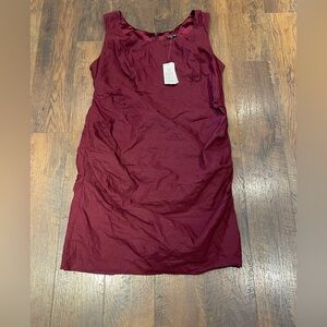 Eileen Fisher Red Burgundy Shirred Cotton Steel Sleeveless Stretch Dress Sz20w